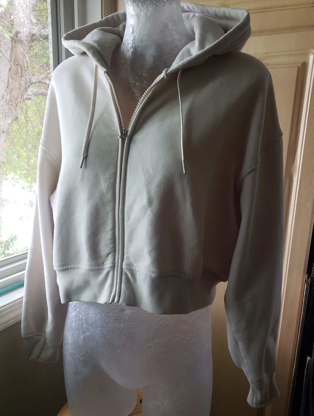 Athleta Cropped Zip Hoodie in Cream